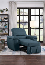 Alfio Blue Fabric Chair with Pull-Out Ottoman