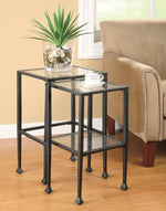 Aliya 2-Pc Black Metal/Clear Glass Nesting Table Set