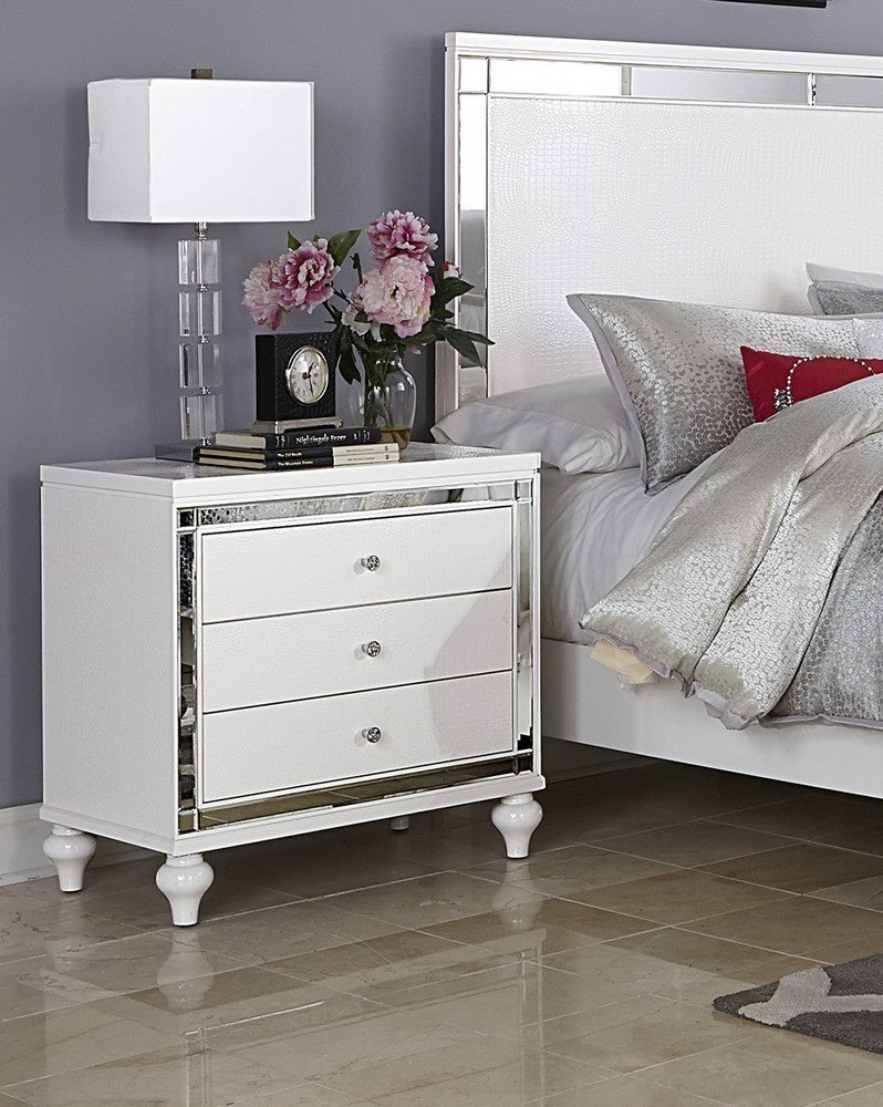 Alonza Brilliant White Wood Nightstand with 3 Drawers