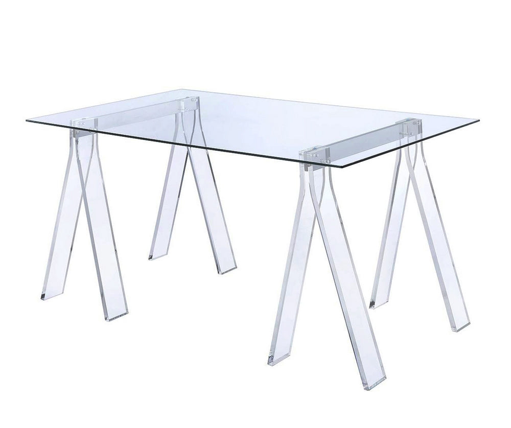 Amaturo Clear Acrylic Sawhorse Writing Desk with Glass Top