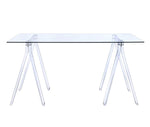 Amaturo Clear Acrylic Sawhorse Writing Desk with Glass Top