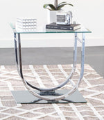 Amore Chrome & Glass End Table with U-Shaped Base