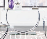 Amore Chrome Glass Sofa Table with U-Shaped Base