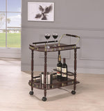 Andra Red Brown Wood Serving Cart with Brass Accents