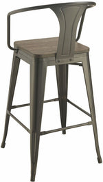 Angelino 2 Matte Black Metal Bar Stools with Dark Elm Seat