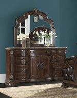 Antoinetta Warm Cherry Wood Dresser with Marble Top