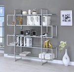 Ardor Chrome Metal Bookcase with Clear Glass Shelves