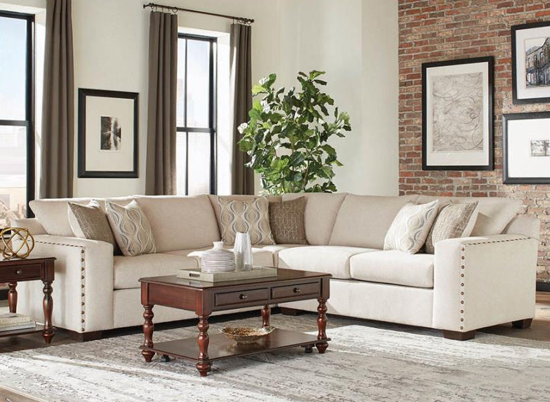 Aria 2-Pc Oatmeal Chenille Sectional Sofa (Oversized)