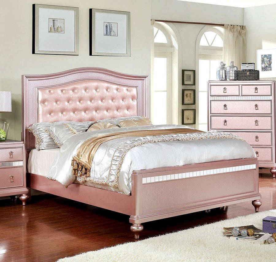 Ariston Rose Gold Leatherette/Wood Queen Bed