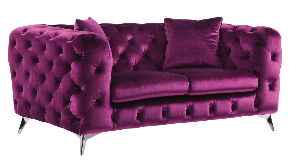 Atronia Purple Fabric Button Tufted Loveseat