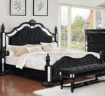 Azha Glam Black Fabric/Wood Queen Bed