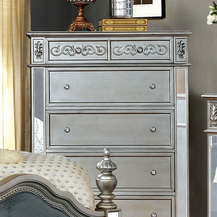 Azha Glam Silver Wood 5-Drawer Chest