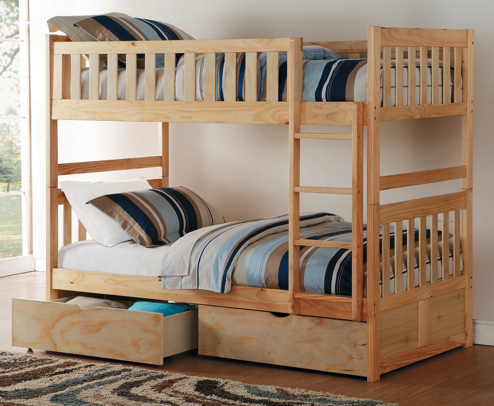 Bartly Natural Wood Full Bunk Bed with Underbed Storage