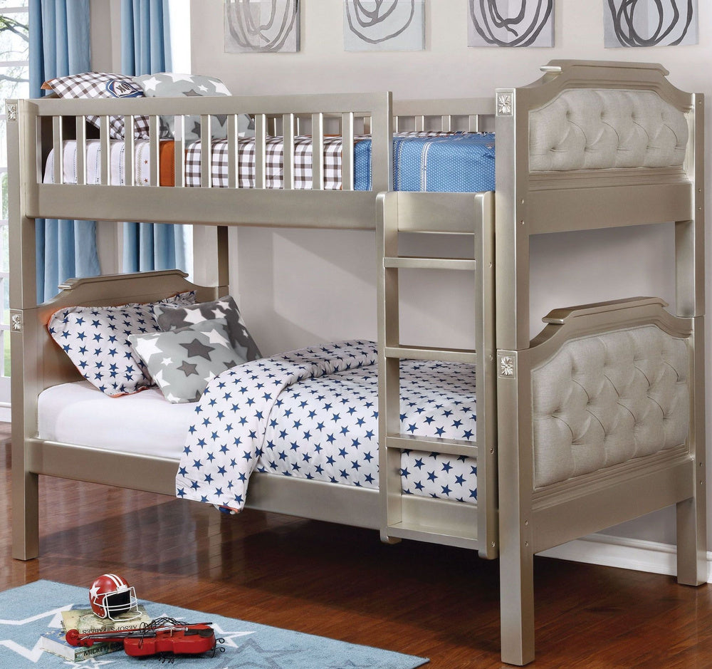 Beatrice Silver Wood Twin over Twin Bunk Bed