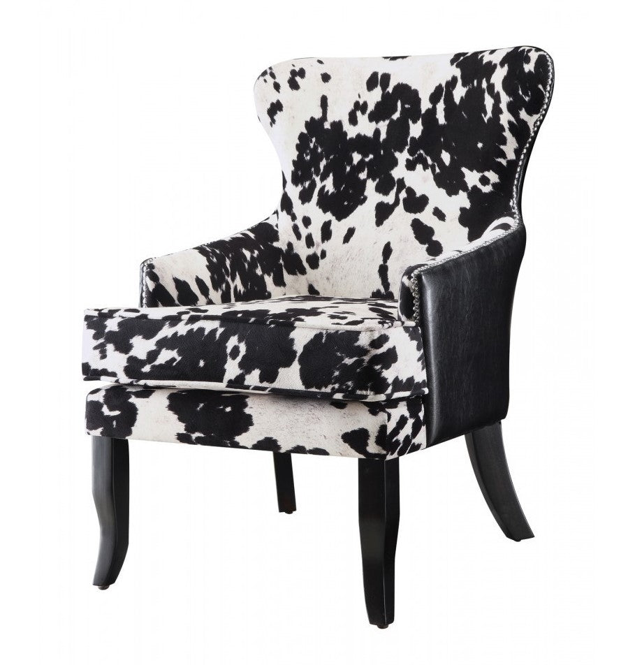 Benigna Black & White Cowhide Print Fabric Accent Chair