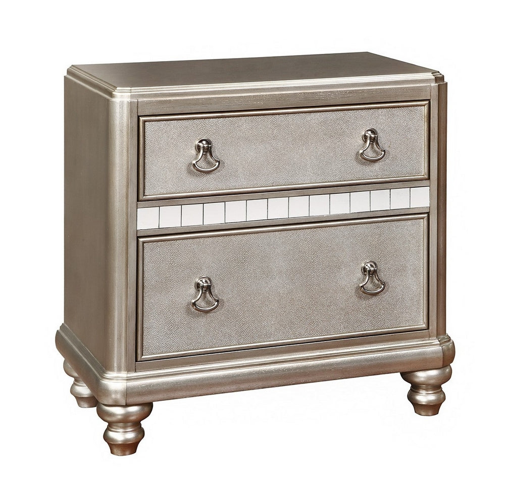 Bling Game Metallic Platinum Wood 2-Drawer Nightstand