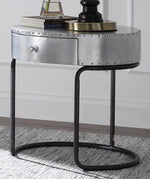 Brancaster Aluminum Round End Table with Drawer