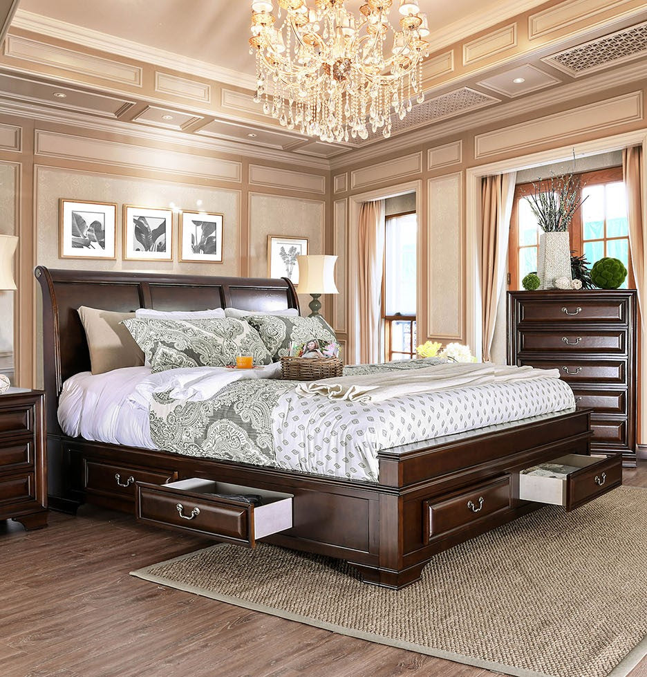 Brandt Brown Cherry Wood Queen Bed w/Storage