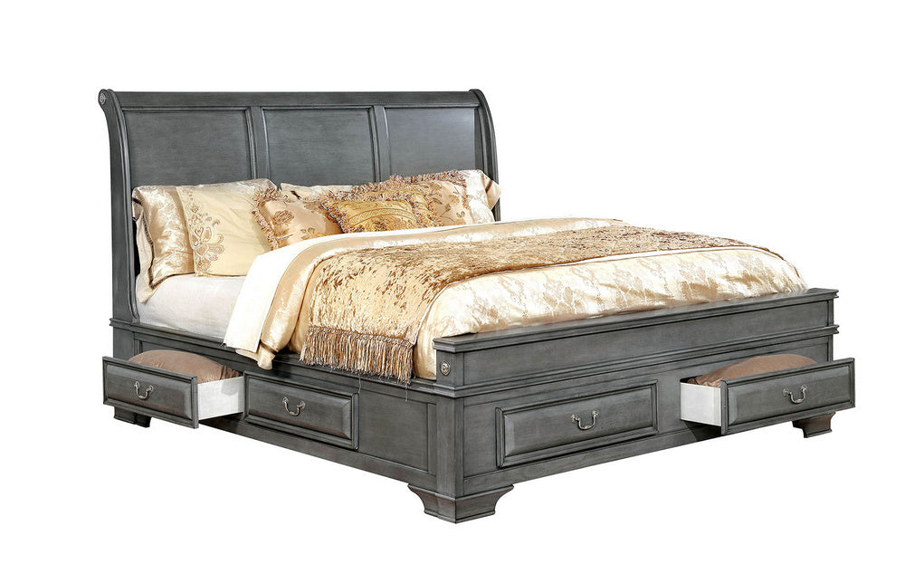 Brandt Gray Wood Cal King Bed with Storage