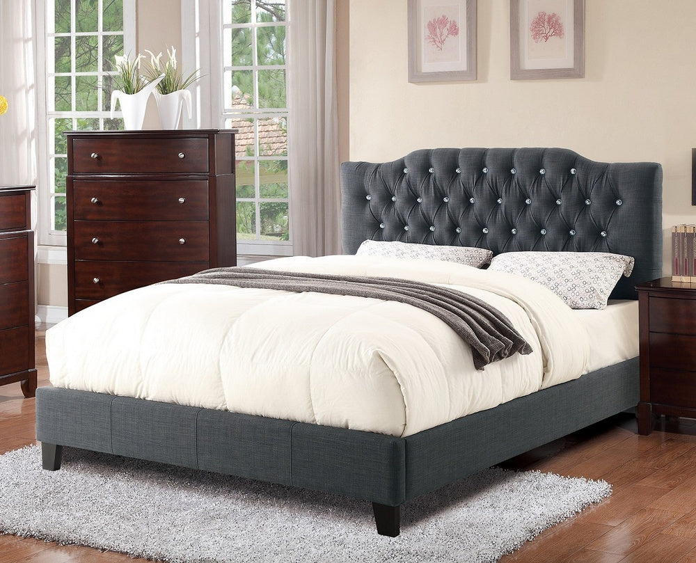 Brigida Blue Grey Polyfiber Queen Bed with Tufted Headboard