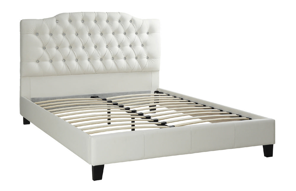 Brigida White Faux Leather King Bed with Tufted Headboard