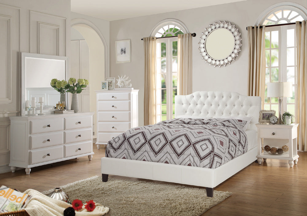 Brigida White Faux Leather King Bed with Tufted Headboard