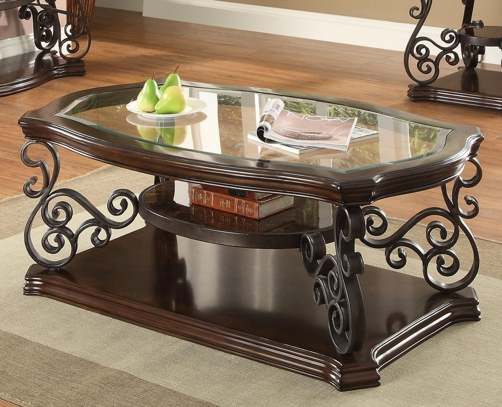 Laney Clear Glass/Deep Merlot Wood Coffee Table