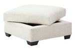 Cambri Snow Fabric Storage Ottoman with Built-In Tabletop