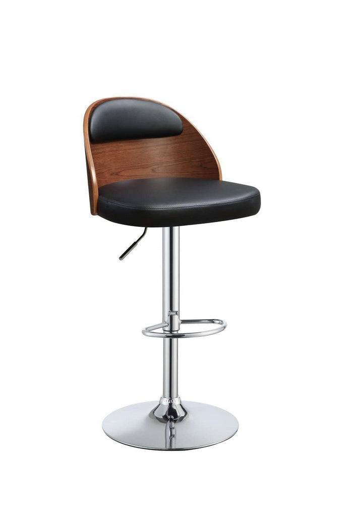 Camila Black Faux Leather/Walnut Wood Adjustable Stool