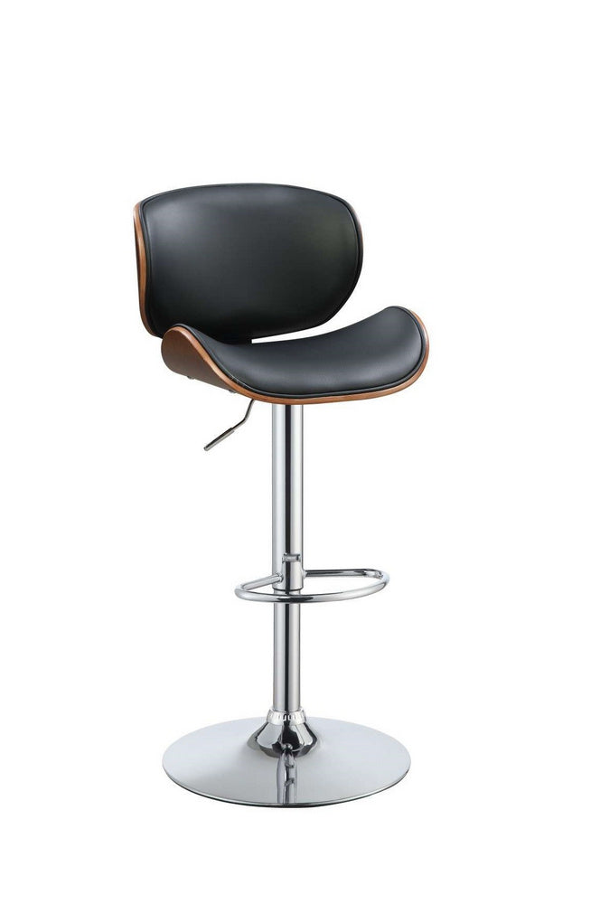 Camila Walnut Wood/Black PU Leather Adjustable Stool with Swivel