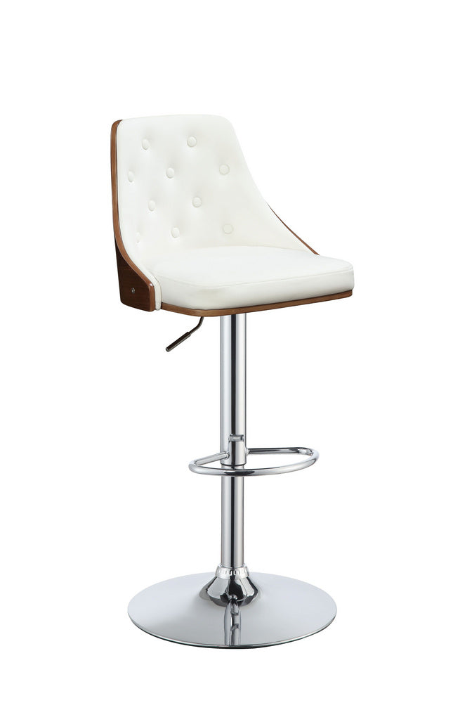 Camila White/Walnut PU Leather/Metal Adjustable Stool with Swivel