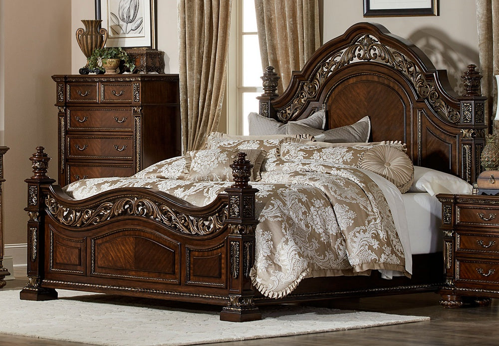 Catalonia Cherry Wood Queen Bed with Resin Decoration