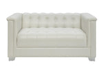 Chaviano Pearl White Leatherette Button Tufted Loveseat