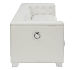 Chaviano Pearl White Leatherette Button Tufted Sofa