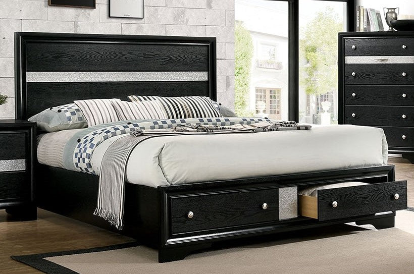 Chrissy Black Wood King Bed with Storage