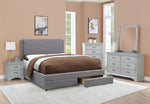 Ciara Stone Ash Faux Linen Queen Platform Storage Bed