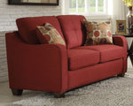 Cleavon II Red Linen Loveseat with Tufted Back & 2 Pillows