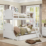 Clementine White Wood Twin/Full Bunk Bed with Trundle