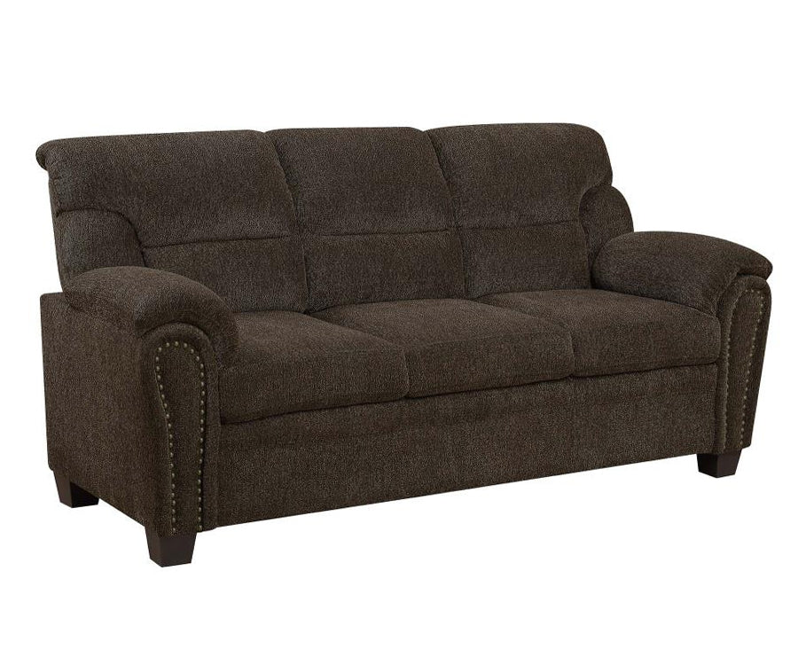 Clemintine Brown Chenille Sofa with Nailhead Trim