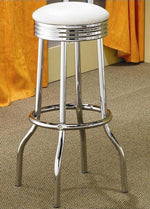 Cleveland 2 Chrome Bar Stools with White Leatherette Seat