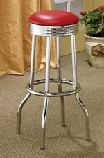 Cleveland 2 Chrome Bar Stools with Red Leatherette Seat