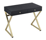 Coleen Black/Brass Wood 2-Drawer Office Desk