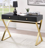 Coleen Black/Brass Wood 2-Drawer Office Desk