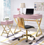 Coleen Pink Wood/Gold Metal Office Desk with 2 Drawers