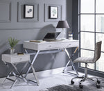 Coleen White Wood/Chrome Metal Office Desk with 2 Drawers