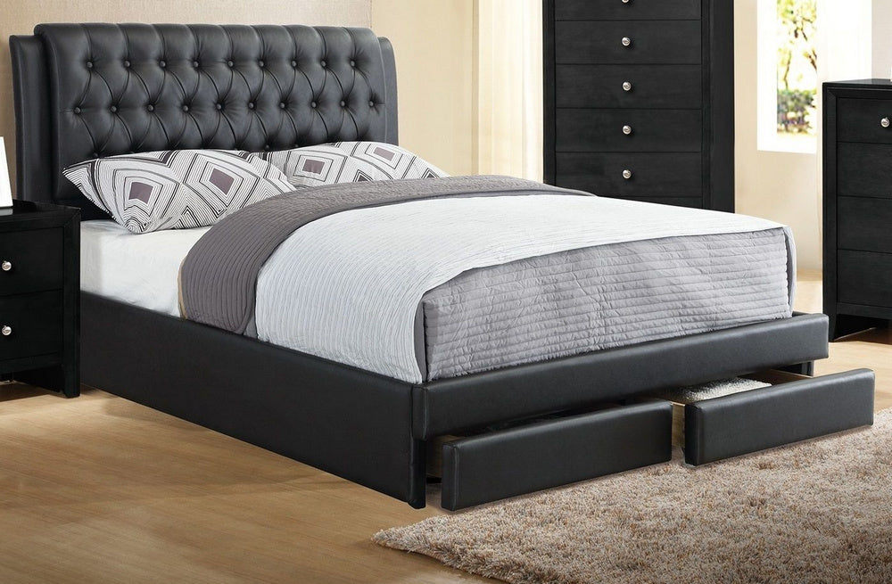 Constance Black Faux Leather Cal King Bed with-Drawers