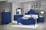 Dante Blue Velvet Upholstered Queen Bed (Oversized)