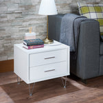 Deoss White Wood Nightstand with 2 Drawers