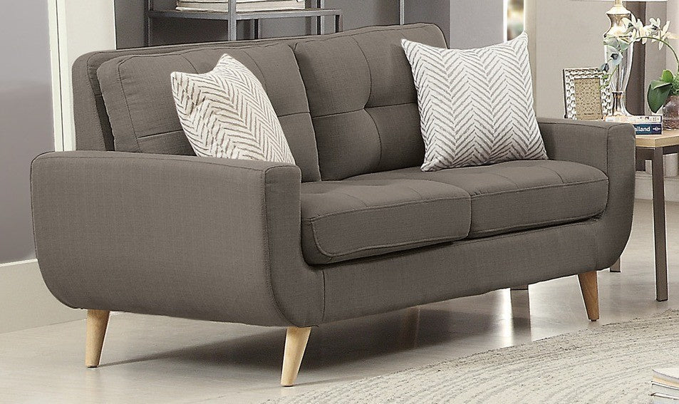 Deryn Gray Fabric Loveseat with Curved Arms