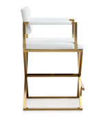 Director White Vegan Leather/Gold Steel Counter Stool